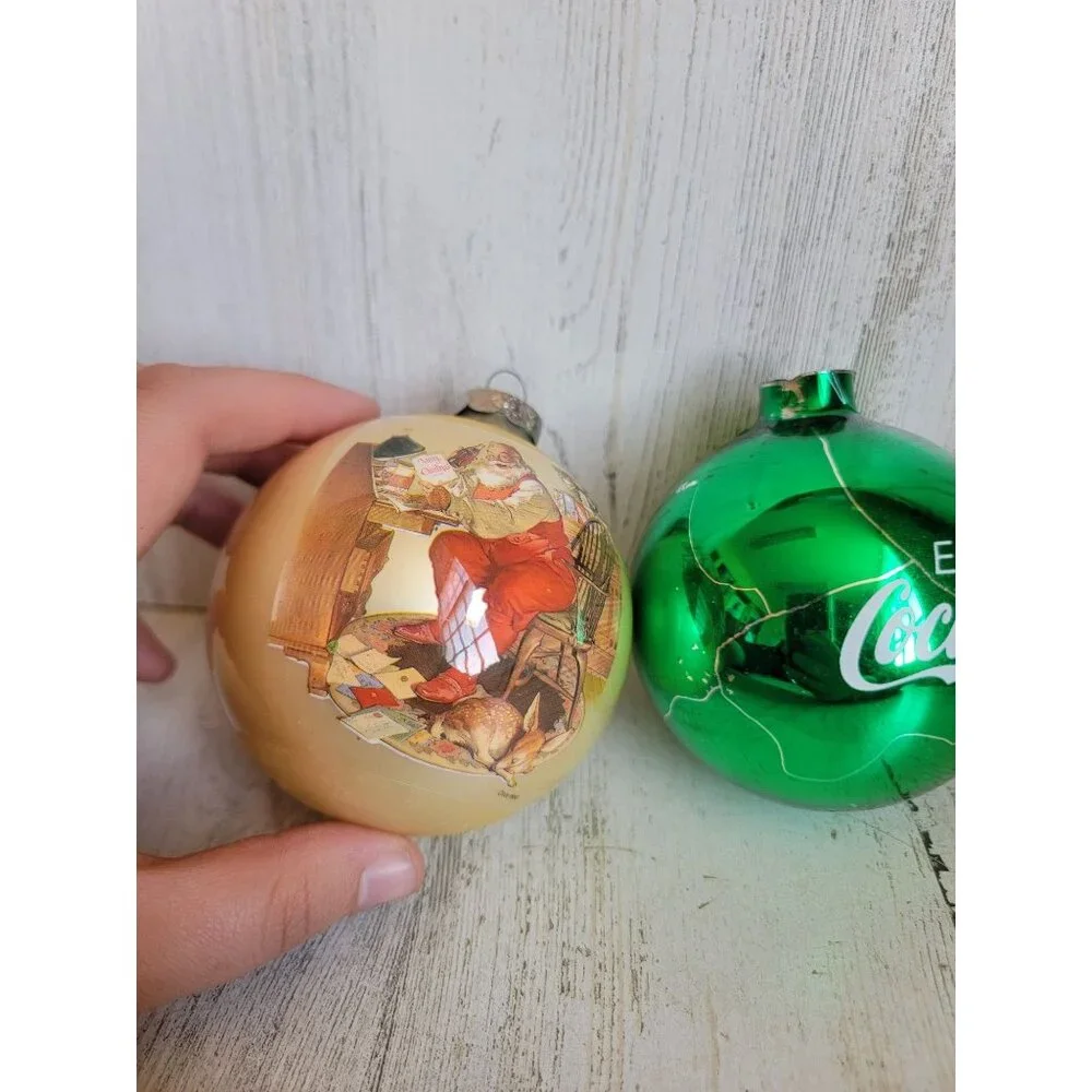 Vintage AS IS glass ball coke cola polar‎ bear ornament Xmas set unique